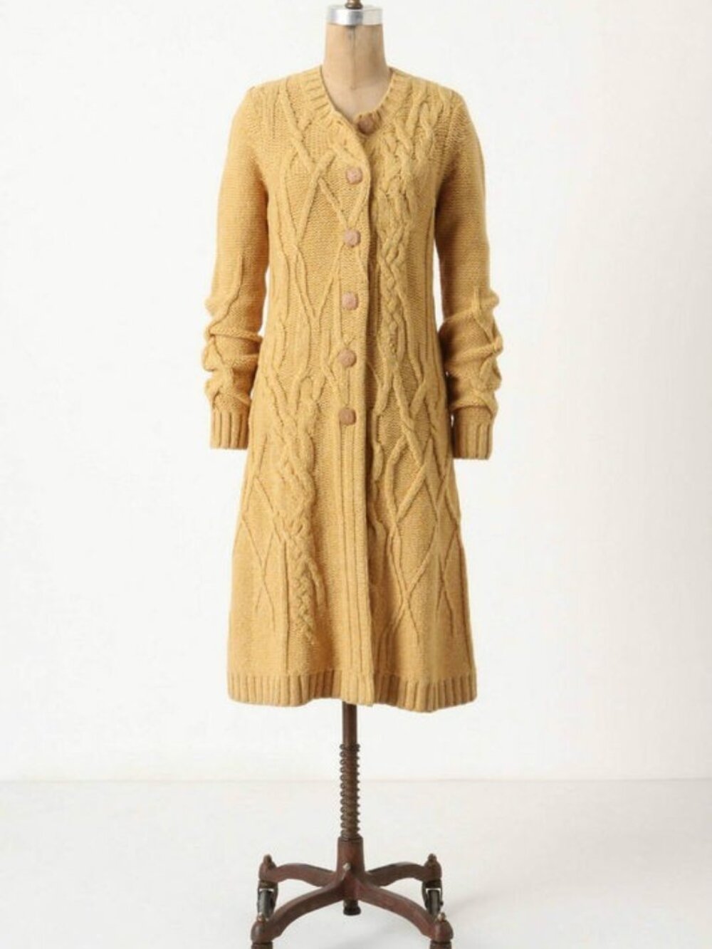 Anthropologie Cable Knit Cardigan Sweatercoat Gold Small - Far Away from Close